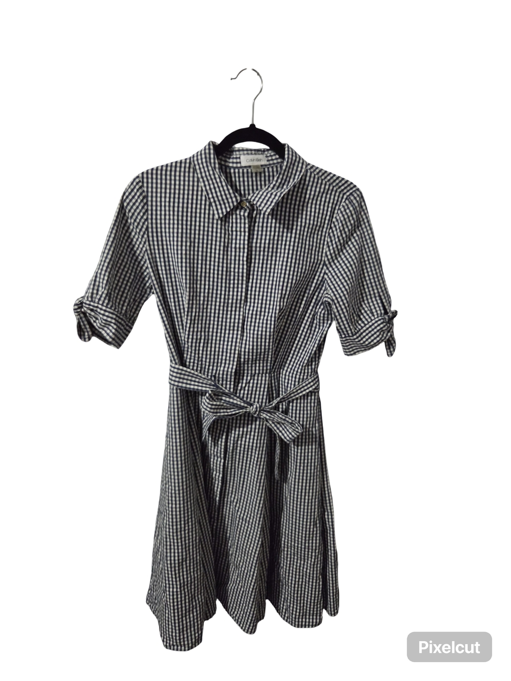 Calvin Klein Blue Gingham Belted Midi Dress